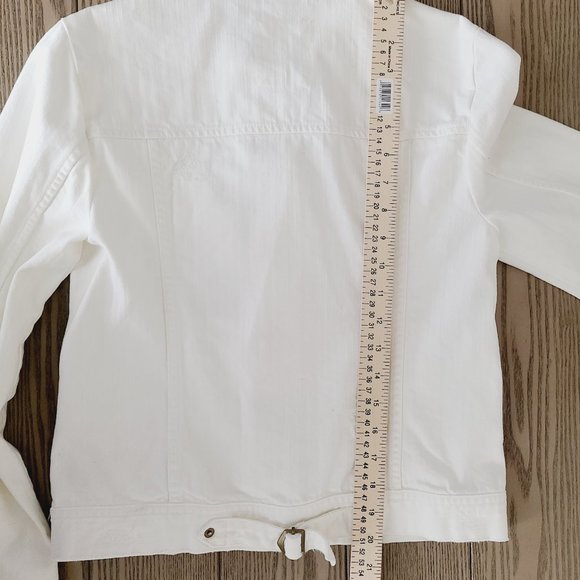 J. CREW Denim Jean Jacket XS White Distressed Button-Front Pockets 100% Cotton - Picture 9 of 9